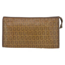 FENDI Zucchino Canvas Clutch Bag PVC Brown Auth ti3585-2