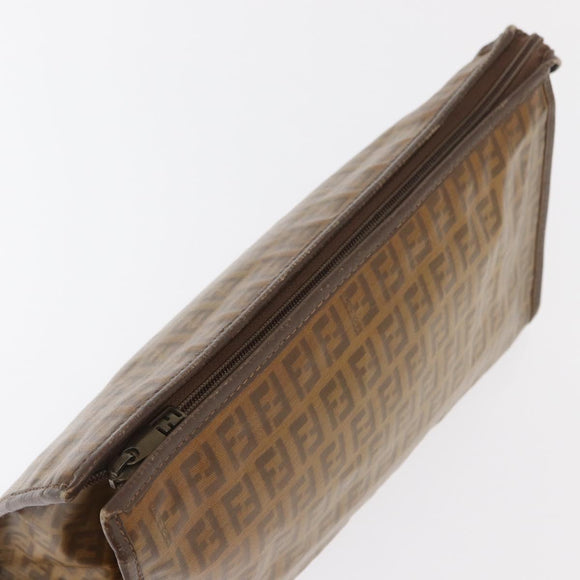 FENDI Zucchino Canvas Clutch Bag PVC Brown Auth ti3585