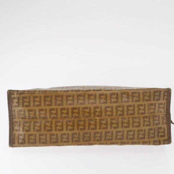 FENDI Zucchino Canvas Clutch Bag PVC Brown Auth ti3585