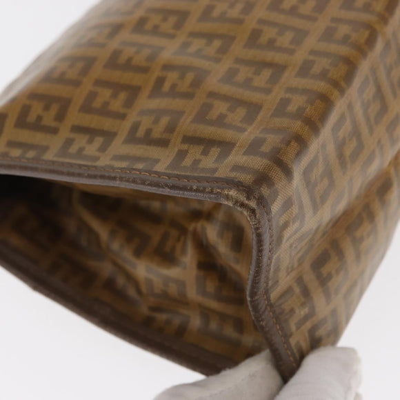 FENDI Zucchino Canvas Clutch Bag PVC Brown Auth ti3585