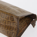 FENDI Zucchino Canvas Clutch Bag PVC Brown Auth ti3585-8