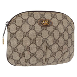 GUCCI GG Canvas Pouch PVC Leather Beige Gold 378 039 4492 Auth ti3588