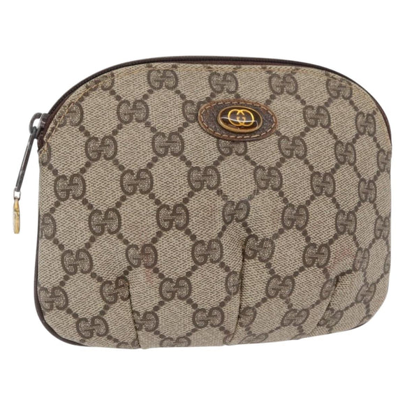 GUCCI GG Canvas Pouch PVC Leather Beige Gold 378 039 4492 Auth ti3588