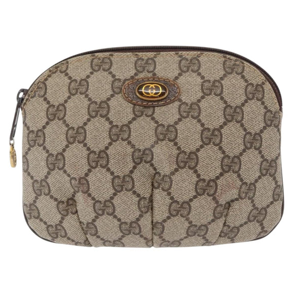 GUCCI GG Canvas Pouch PVC Leather Beige Gold 378 039 4492 Auth ti3588