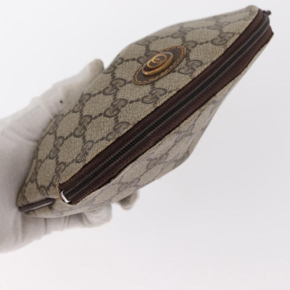 GUCCI GG Canvas Pouch PVC Leather Beige Gold 378 039 4492 Auth ti3588