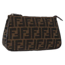 FENDI Zucca Canvas Pouch Black Brown Auth ti3589-1
