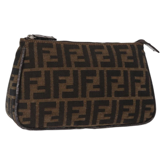 FENDI Zucca Canvas Pouch Black Brown Auth ti3589