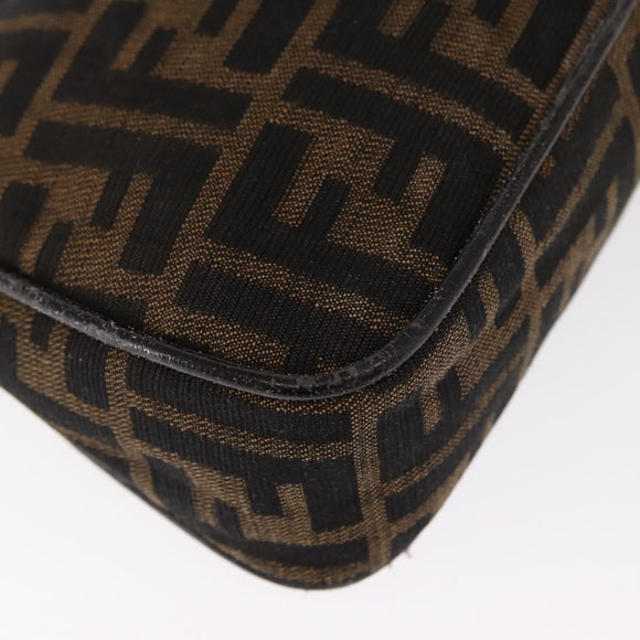 FENDI Zucca Canvas Pouch Black Brown Auth ti3589