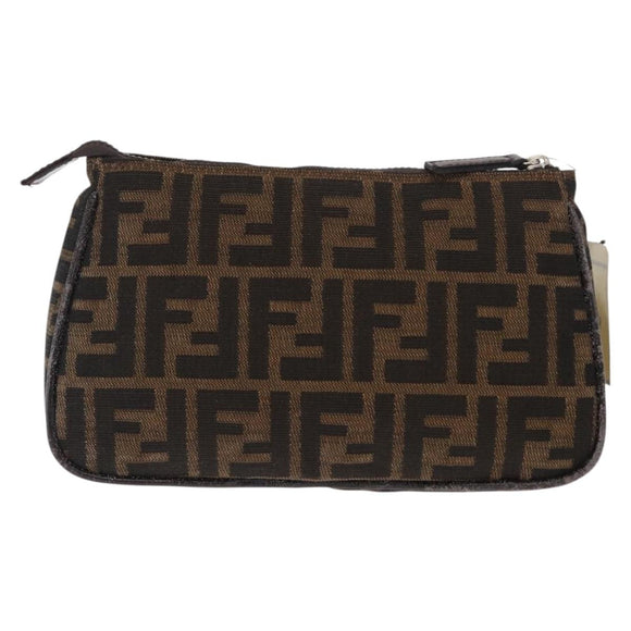 FENDI Zucca Canvas Pouch Black Brown Auth ti3589