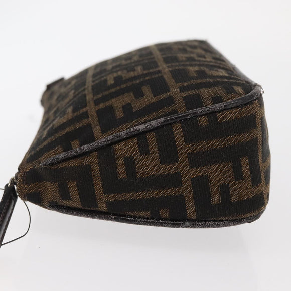 FENDI Zucca Canvas Pouch Black Brown Auth ti3589