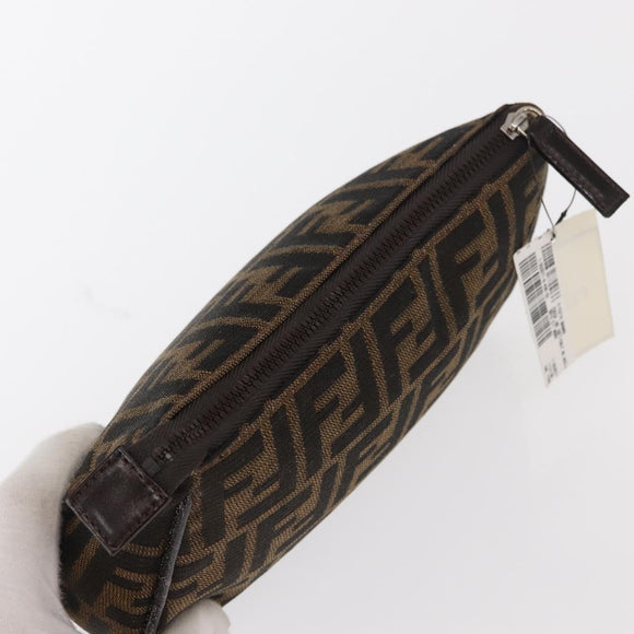 FENDI Zucca Canvas Pouch Black Brown Auth ti3589