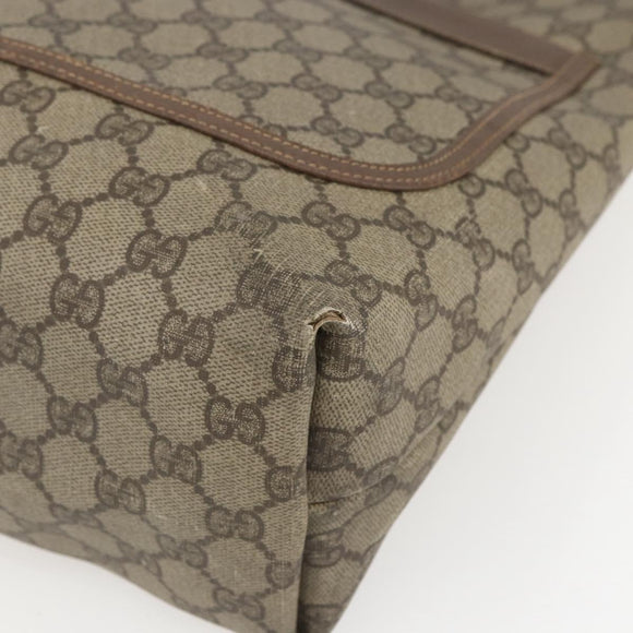 GUCCI GG Supreme Web Sherry Line Tragetasche PVC Beige Auth ti3595