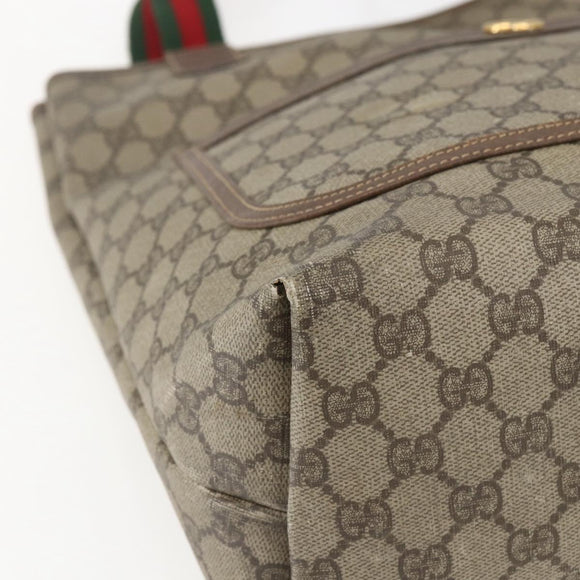 GUCCI GG Supreme Web Sherry Line Tragetasche PVC Beige Auth ti3595