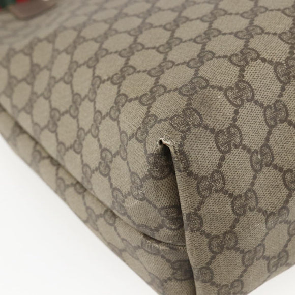 GUCCI GG Supreme Web Sherry Line Tragetasche PVC Beige Auth ti3595