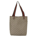 GUCCI GG Supreme Web Sherry Line Tragetasche PVC Beige Auth ti3595-2