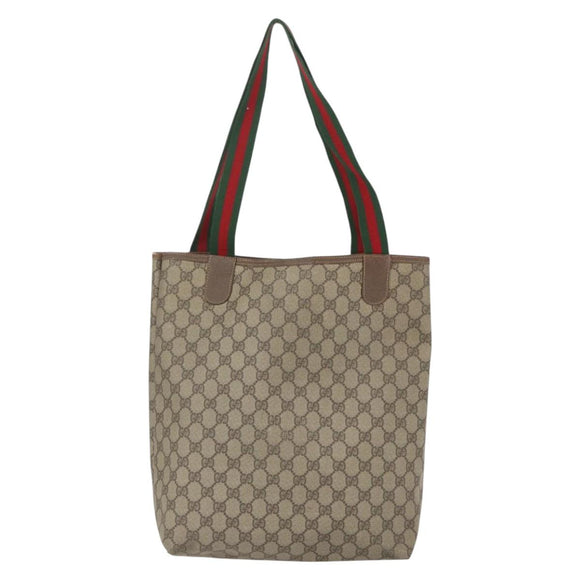 GUCCI GG Supreme Web Sherry Line Tragetasche PVC Beige Auth ti3595
