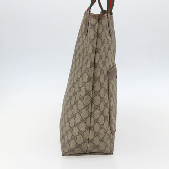 GUCCI GG Supreme Web Sherry Line Tragetasche PVC Beige Auth ti3595