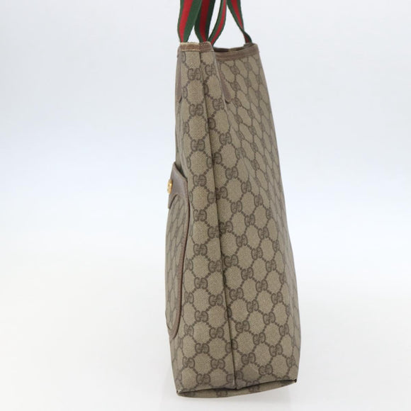 GUCCI GG Supreme Web Sherry Line Tragetasche PVC Beige Auth ti3595