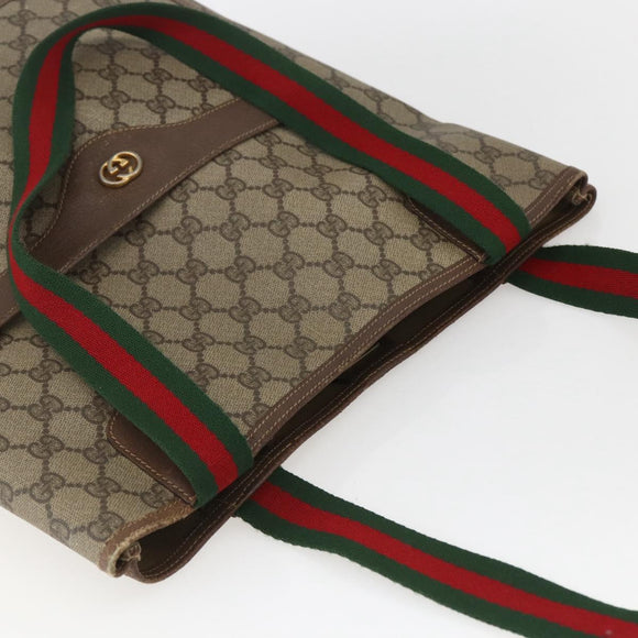 GUCCI GG Supreme Web Sherry Line Tragetasche PVC Beige Auth ti3595