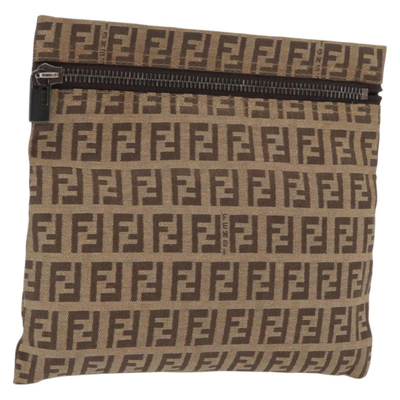FENDI Zucchino Canvas Pouch Brown Auth ti3596