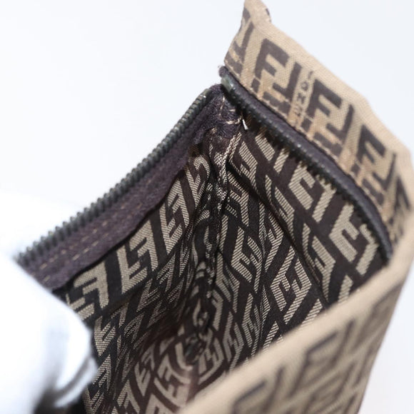 FENDI Zucchino Canvas Pouch Brown Auth ti3596