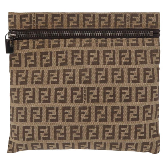 FENDI Zucchino Canvas Pouch Brown Auth ti3596