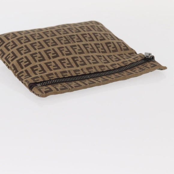 FENDI Zucchino Canvas Pouch Brown Auth ti3596