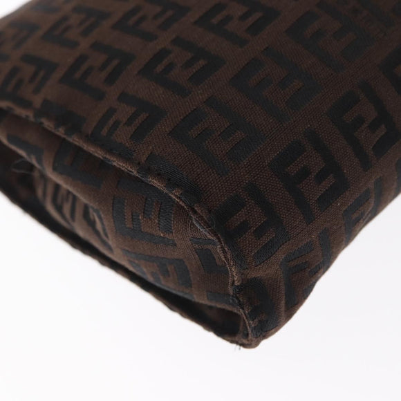 FENDI Zucchino Canvas Pouch Dark Brown Auth ti3597