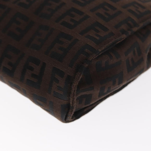 FENDI Zucchino Canvas Pouch Dark Brown Auth ti3597