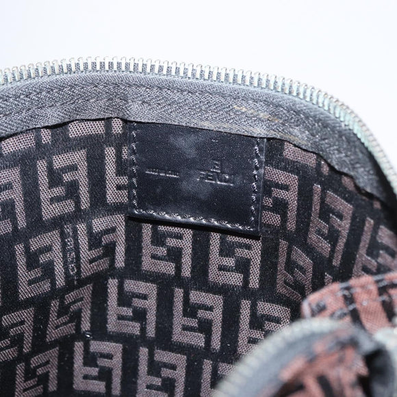 FENDI Zucchino Canvas Pouch Dark Brown Auth ti3597