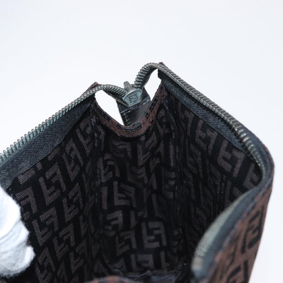 FENDI Zucchino Canvas Pouch Dark Brown Auth ti3597