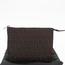 FENDI Zucchino Canvas Pouch Dark Brown Auth ti3597-12