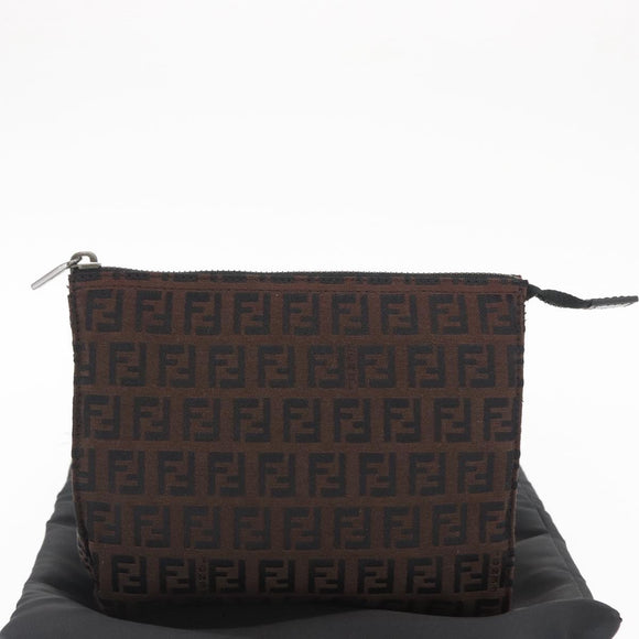 FENDI Zucchino Canvas Pouch Dark Brown Auth ti3597