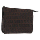 FENDI Zucchino Canvas Pouch Dark Brown Auth ti3597-1