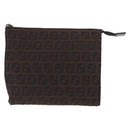 FENDI Zucchino Canvas Pouch Dark Brown Auth ti3597-13