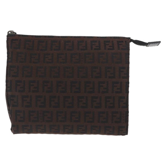 FENDI Zucchino Canvas Pouch Dark Brown Auth ti3597