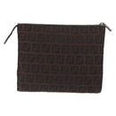 FENDI Zucchino Canvas Pouch Dark Brown Auth ti3597-2