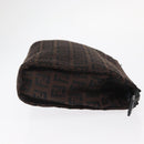 FENDI Zucchino Canvas Pouch Dark Brown Auth ti3597-3
