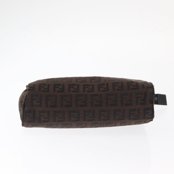 FENDI Zucchino Canvas Pouch Dark Brown Auth ti3597