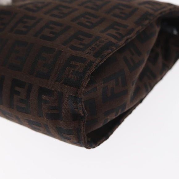 FENDI Zucchino Canvas Pouch Dark Brown Auth ti3597
