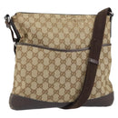 GUCCI GG Canvas Shoulder Bag Beige Silver 145857 Auth ti3599-1