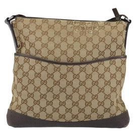 GUCCI GG Canvas Shoulder Bag Beige Silver 145857 Auth ti3599 - 0