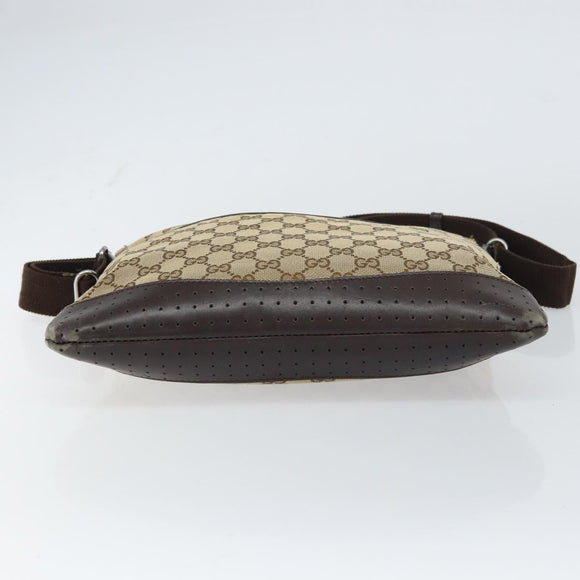 GUCCI GG Canvas Shoulder Bag Beige Silver 145857 Auth ti3599
