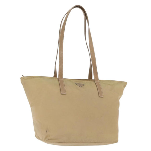 PRADA Tote Bag Nylon Beige Silver Auth ti3600
