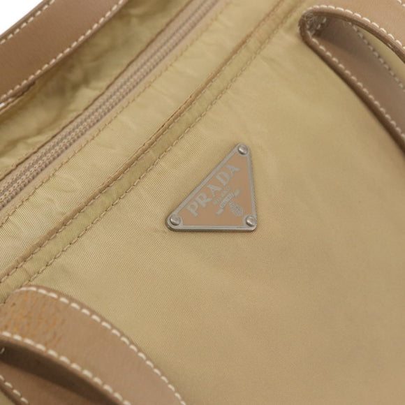 PRADA Tote Bag Nylon Beige Silver Auth ti3600