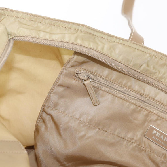 PRADA Tote Bag Nylon Beige Silver Auth ti3600