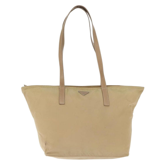 PRADA Tote Bag Nylon Beige Silver Auth ti3600