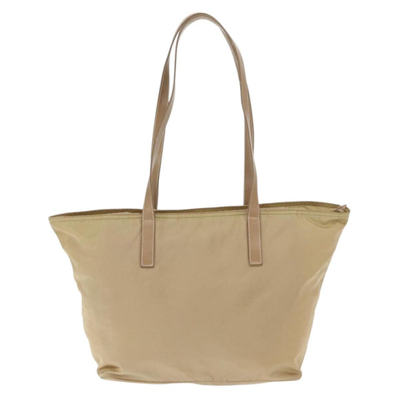 PRADA Tote Bag Nylon Beige Silver Auth ti3600