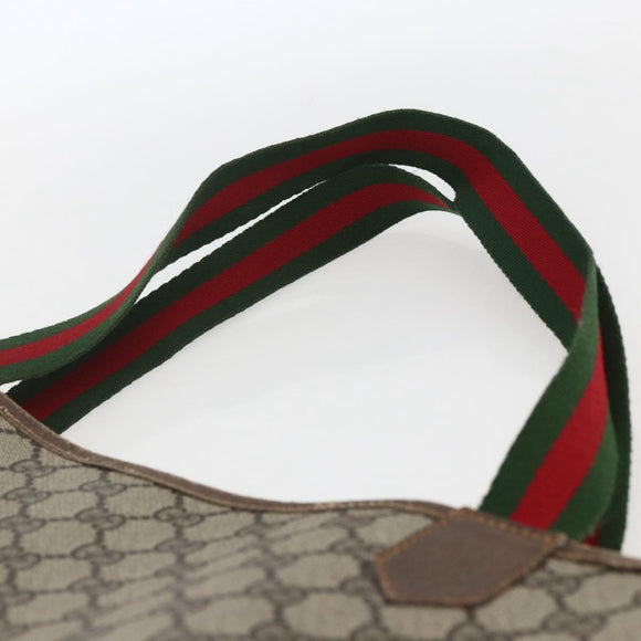 GUCCI GG Supreme Web Sherry Line Tote Bag PVC Beige Auth ti3608