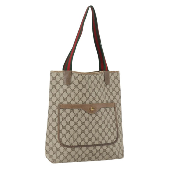 GUCCI GG Supreme Web Sherry Line Tote Bag PVC Beige 39 02 003 Auth ti3609